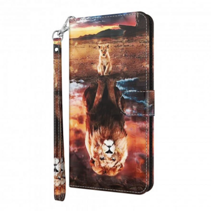 Folio-hoesje voor Samsung Galaxy A32 5G Lichtvlek Leeuw Met Lanyard