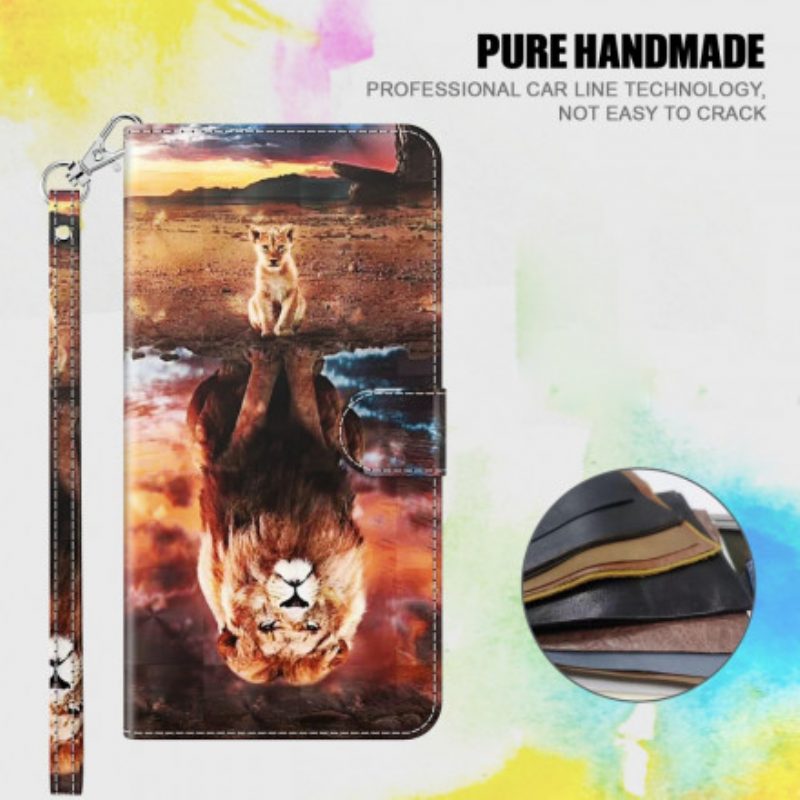 Folio-hoesje voor Samsung Galaxy A32 5G Lichtvlek Leeuw Met Lanyard