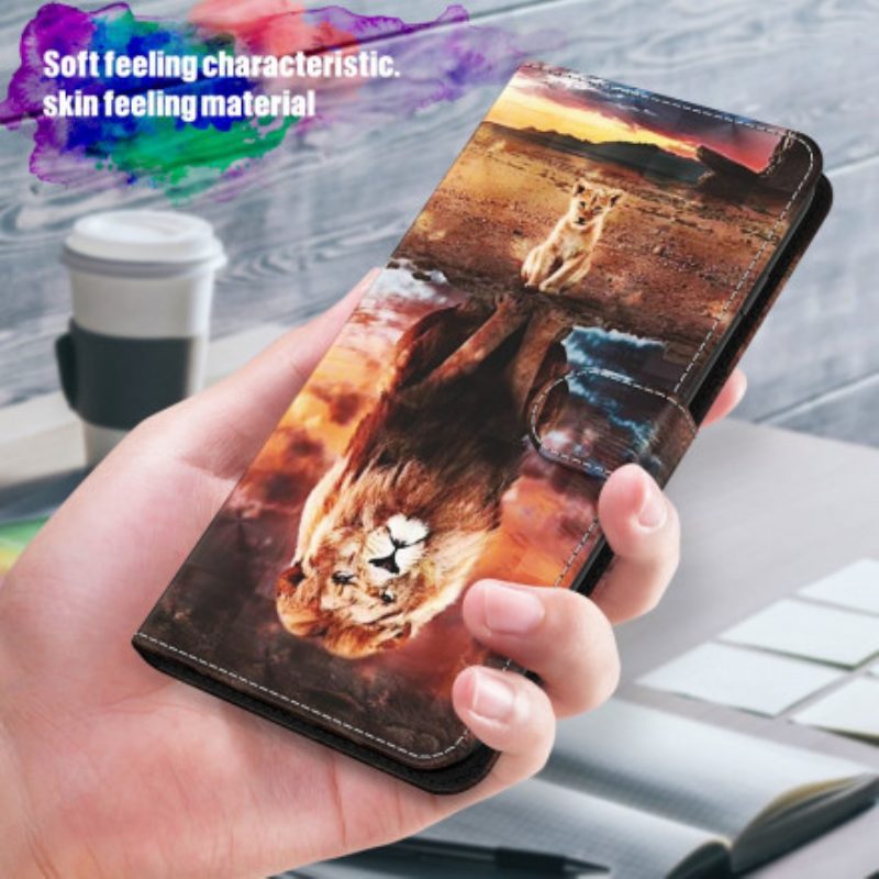 Folio-hoesje voor Samsung Galaxy A32 5G Lichtvlek Leeuw Met Lanyard