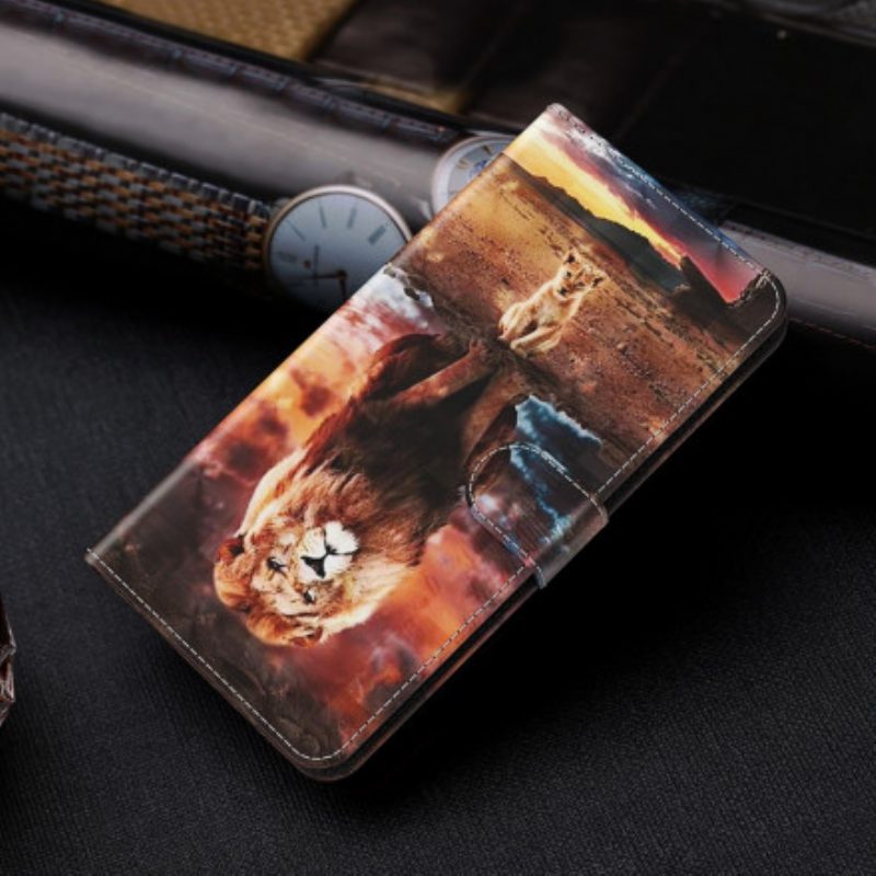 Folio-hoesje voor Samsung Galaxy A32 5G Lichtvlek Leeuw Met Lanyard