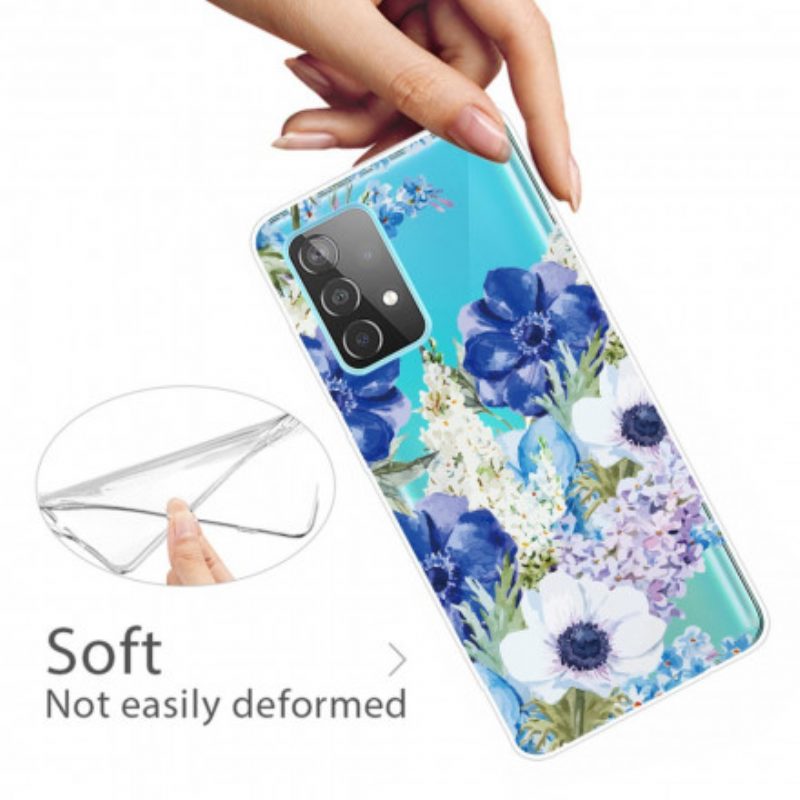 Hoesje voor Samsung Galaxy A32 5G Waterverf Blauwe Bloemen