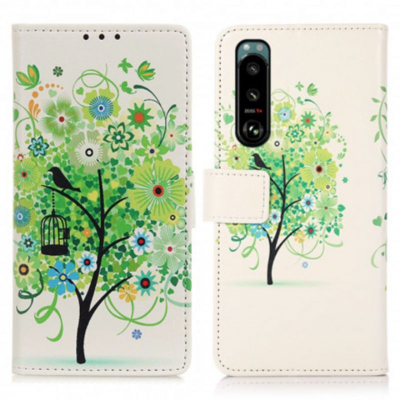 Leren Hoesje voor Sony Xperia 5 III Bloeiende Boom