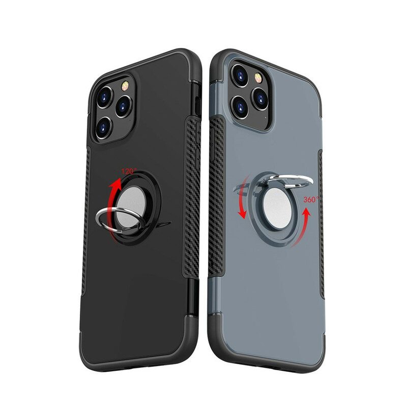Hoesje voor iPhone 12 / 12 Pro Koolstofvezel Metalen Ring
