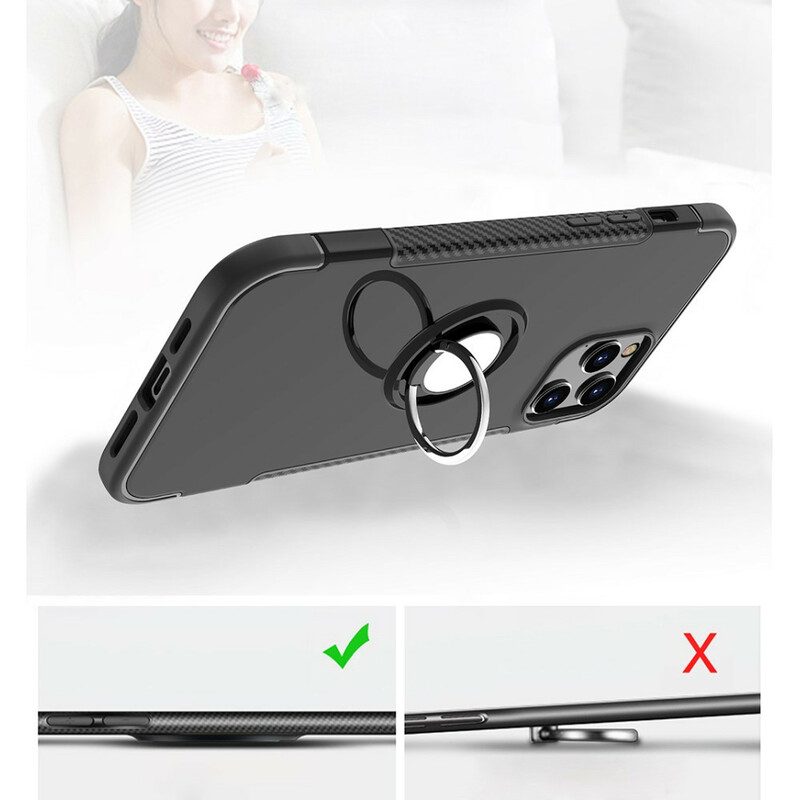 Hoesje voor iPhone 12 / 12 Pro Koolstofvezel Metalen Ring