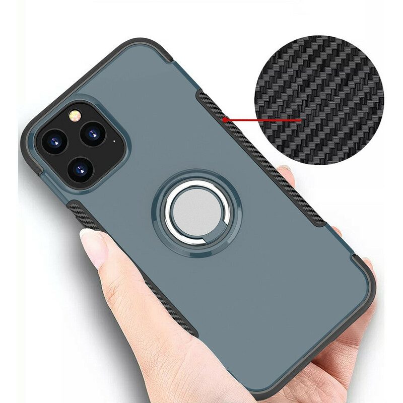 Hoesje voor iPhone 12 / 12 Pro Koolstofvezel Metalen Ring