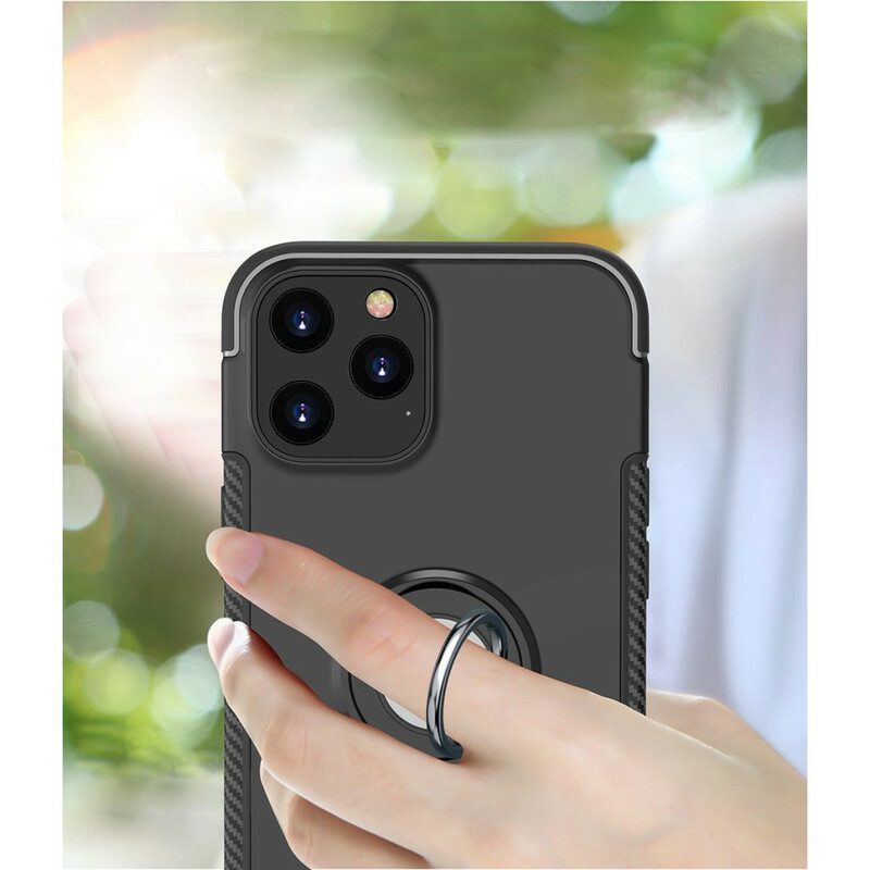 Hoesje voor iPhone 12 / 12 Pro Koolstofvezel Metalen Ring