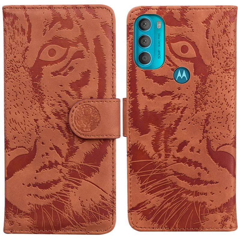 Folio-hoesje voor Moto G71 5G Tijger Gezicht Afdrukken