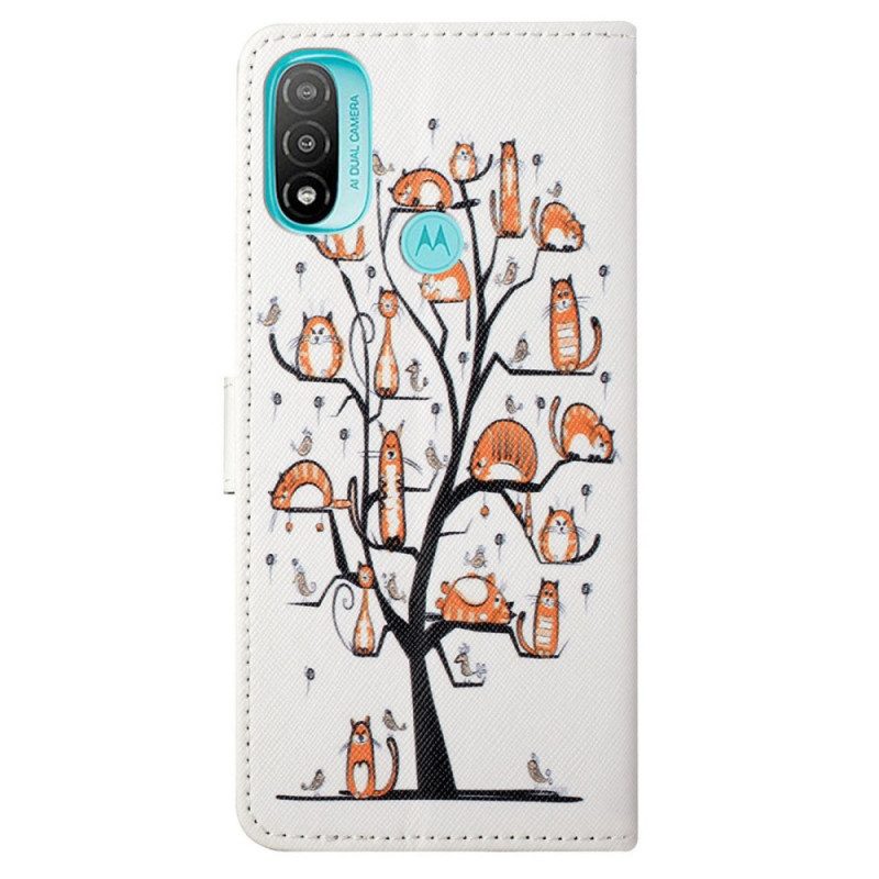 Leren Hoesje voor Moto G71 5G Met Ketting Funky Cats Met Riem