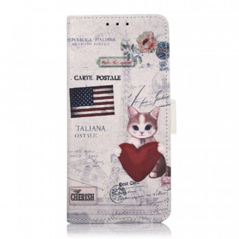 Leren Hoesje voor Moto G71 5G Reiziger Kat