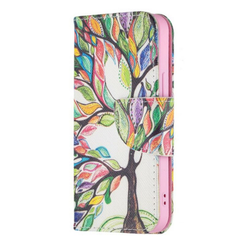 Leren Hoesje voor iPhone 13 Mini Kleurrijke Boom