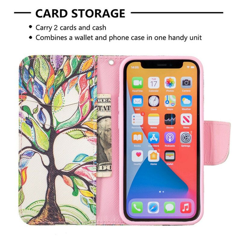 Leren Hoesje voor iPhone 13 Mini Kleurrijke Boom