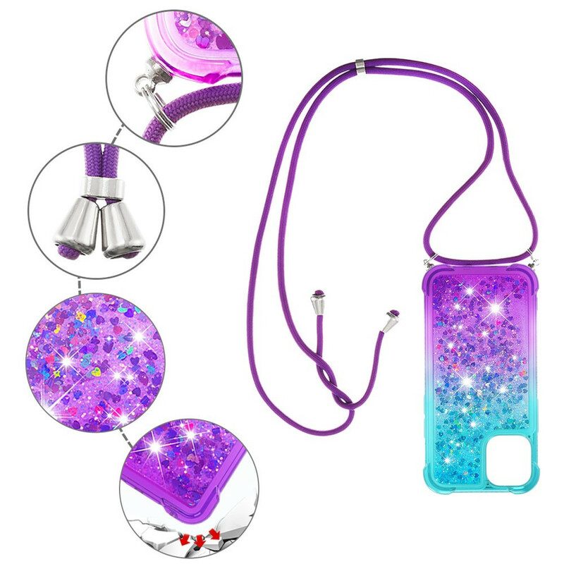 Telefoonhoesje voor iPhone 13 Mini Siliconen Pailletten En Koord