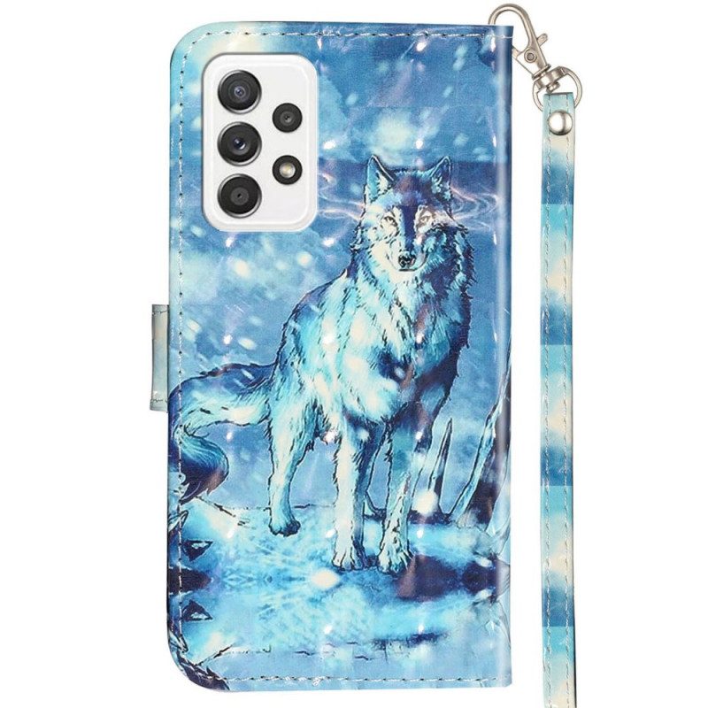 Folio-hoesje voor Samsung Galaxy A33 5G Met Ketting Lanyard Wolf