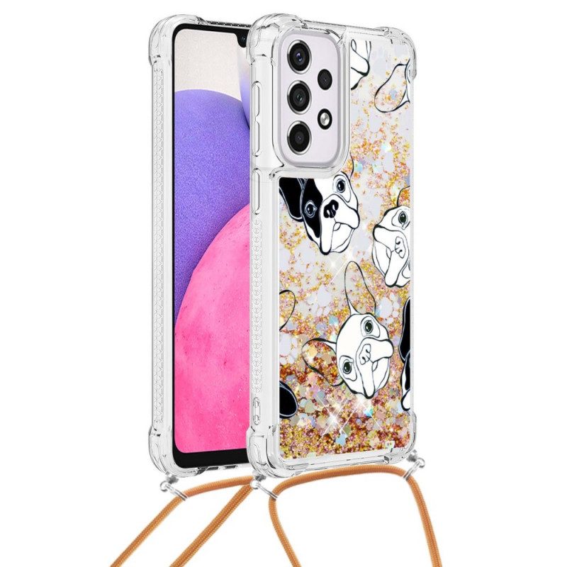 Hoesje voor Samsung Galaxy A33 5G Met Koord Honden Met Trekkoord Met Pailletten
