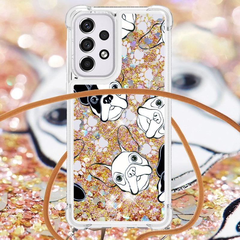 Hoesje voor Samsung Galaxy A33 5G Met Koord Honden Met Trekkoord Met Pailletten