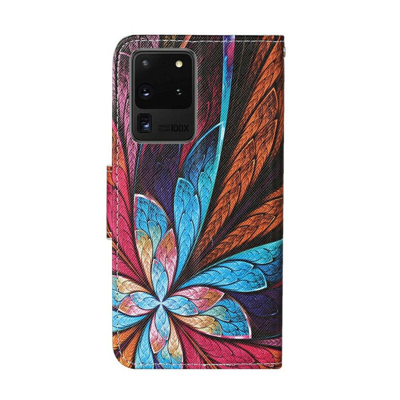 Folio-hoesje voor Samsung Galaxy S20 Ultra Gekleurde Vellen Met Koord
