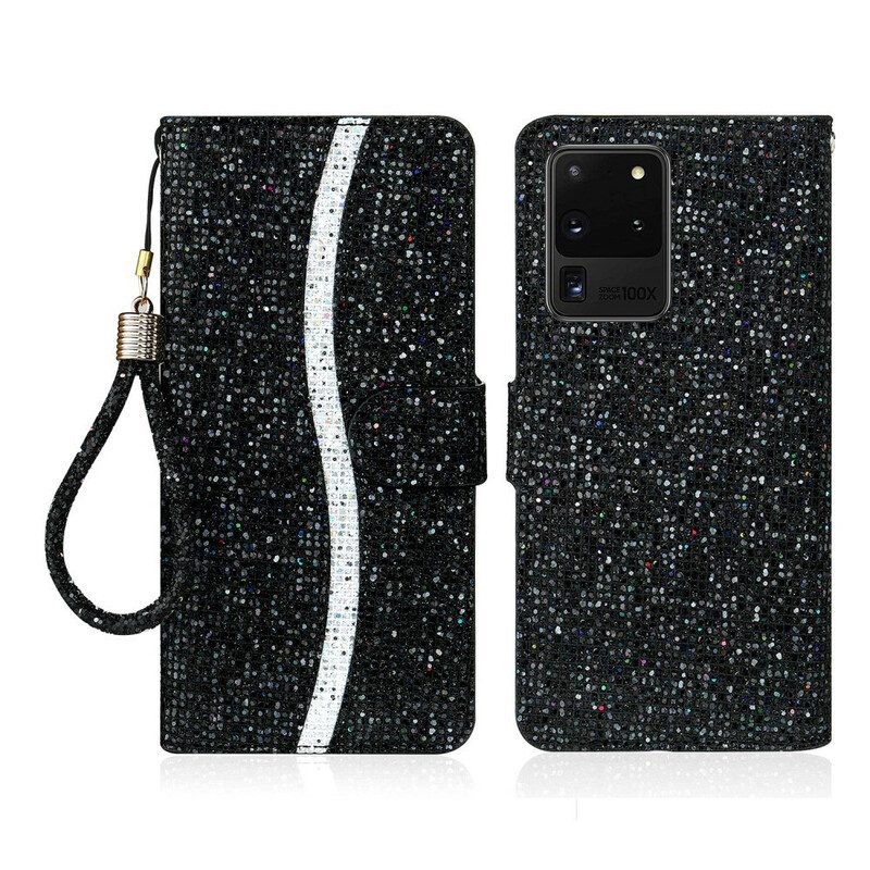 Folio-hoesje voor Samsung Galaxy S20 Ultra Pailletten S-ontwerp