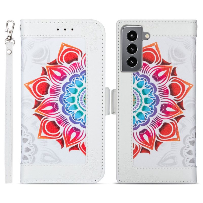 Leren Hoesje voor Samsung Galaxy S22 5G Met Ketting Bandjes Mandala Decoratie