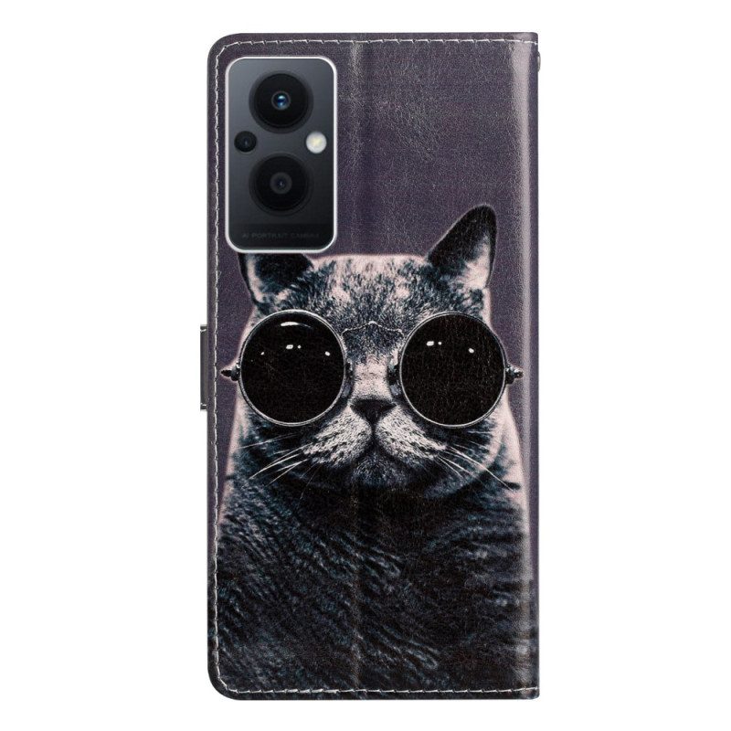 Folio-hoesje voor Oppo Reno 8 Lite Met Ketting Kat Strappy Bril