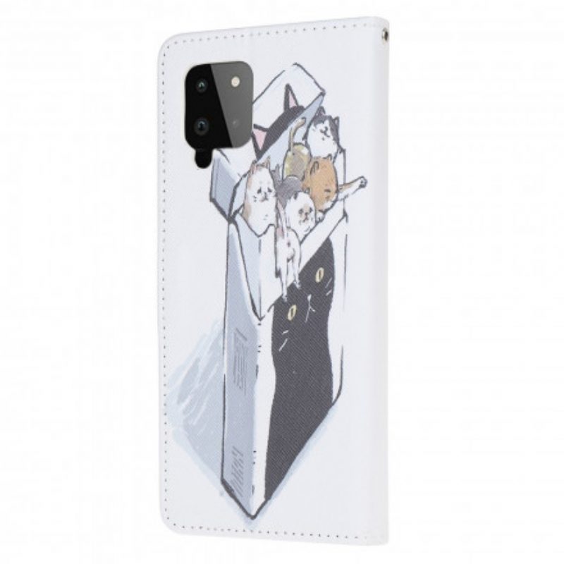 Leren Hoesje voor Samsung Galaxy A22 Met Ketting Levering Katten Met Strings