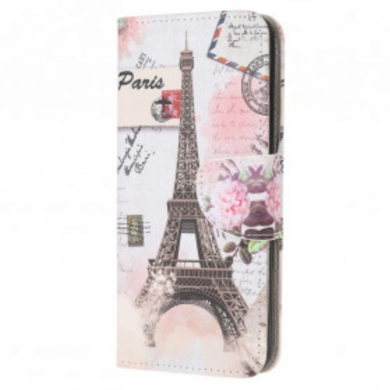 Leren Hoesje voor Samsung Galaxy A22 Retro Eiffeltoren