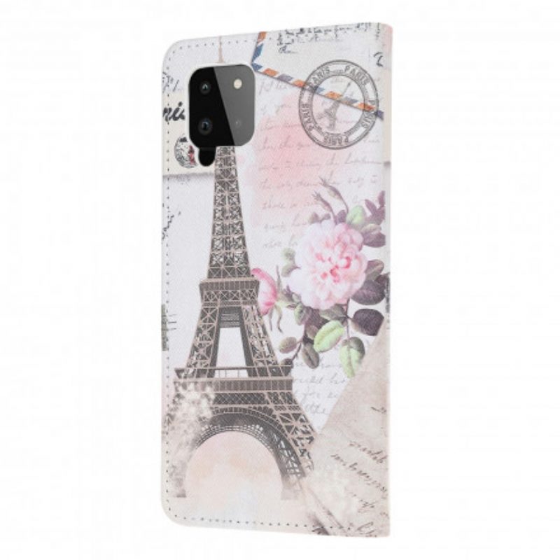 Leren Hoesje voor Samsung Galaxy A22 Retro Eiffeltoren