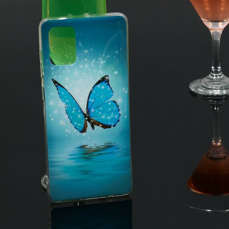 Hoesje voor Samsung Galaxy A71 Fluorescerende Blauwe Vlinder