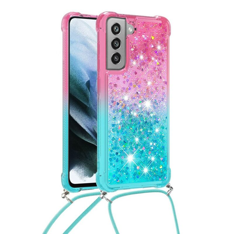 Hoesje voor Samsung Galaxy S21 FE Siliconen Pailletten En Koord