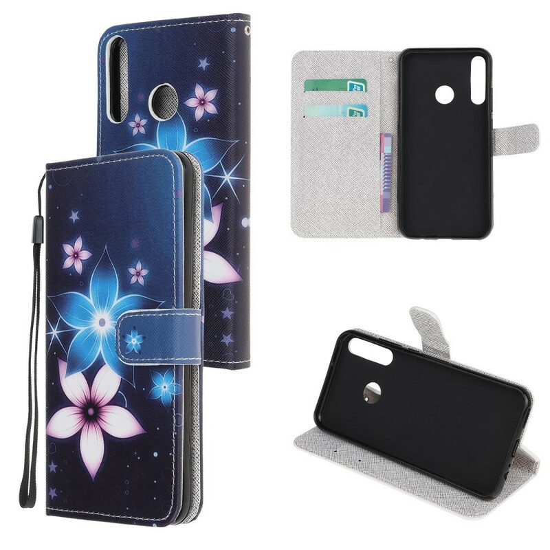 Folio-hoesje voor Huawei Y7p Met Ketting Maanband Bloemen