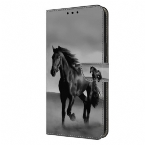 Leren Hoesje Samsung Galaxy S24 5g Zwart Paard Bescherming Hoesje