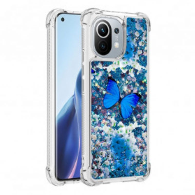Hoesje voor Xiaomi Mi 11 (5G) Glitter Blauwe Vlinders