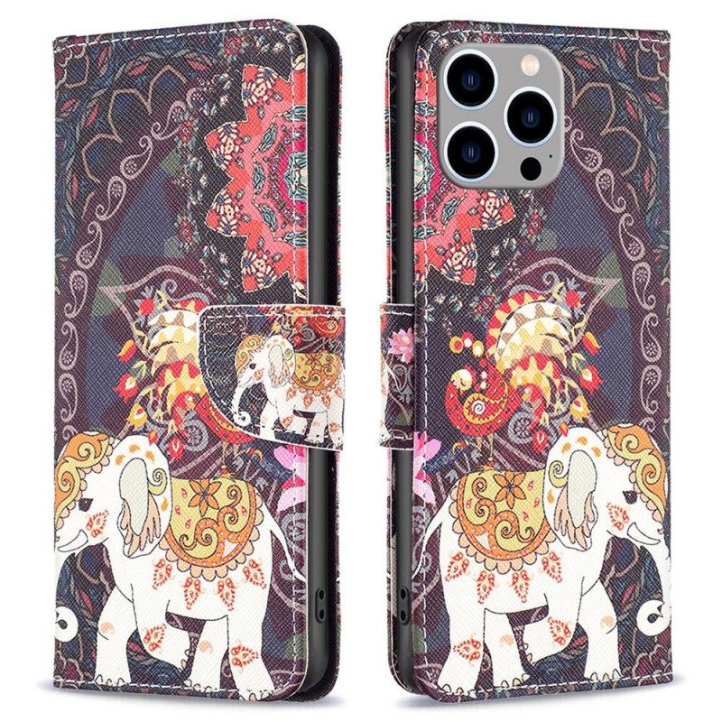 Folio-hoesje voor iPhone 14 Pro Max Indische Olifant