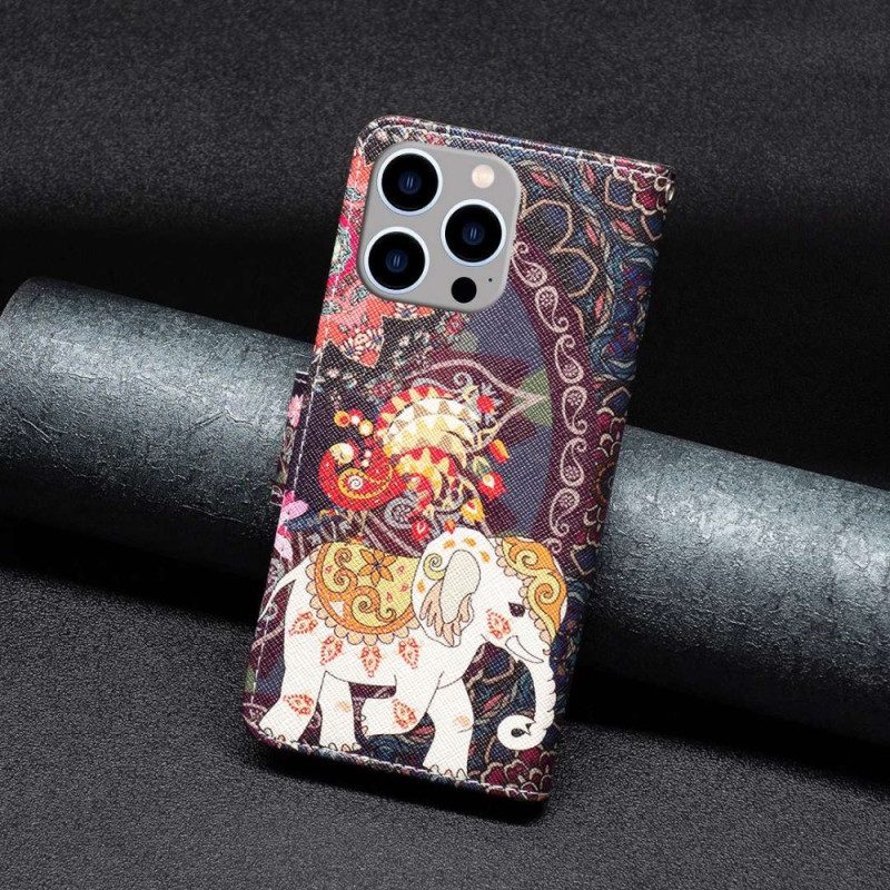 Folio-hoesje voor iPhone 14 Pro Max Indische Olifant