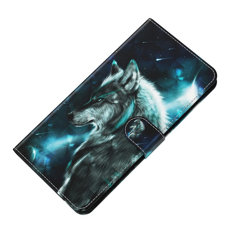 Folio-hoesje voor Xiaomi Redmi 10C Met Ketting Lanyard Wolf