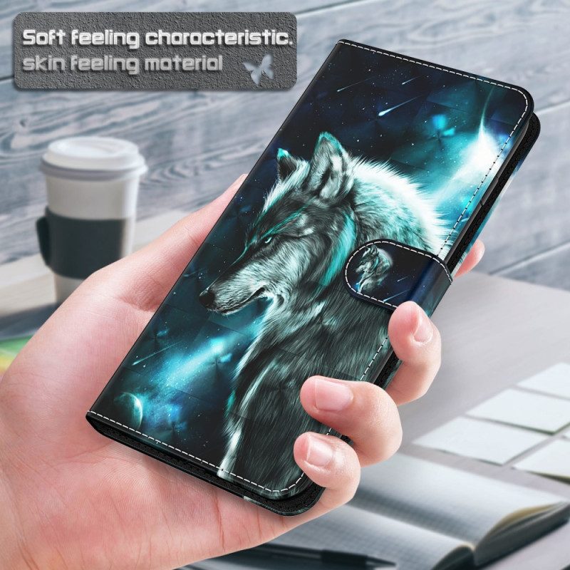 Folio-hoesje voor Xiaomi Redmi 10C Met Ketting Lanyard Wolf