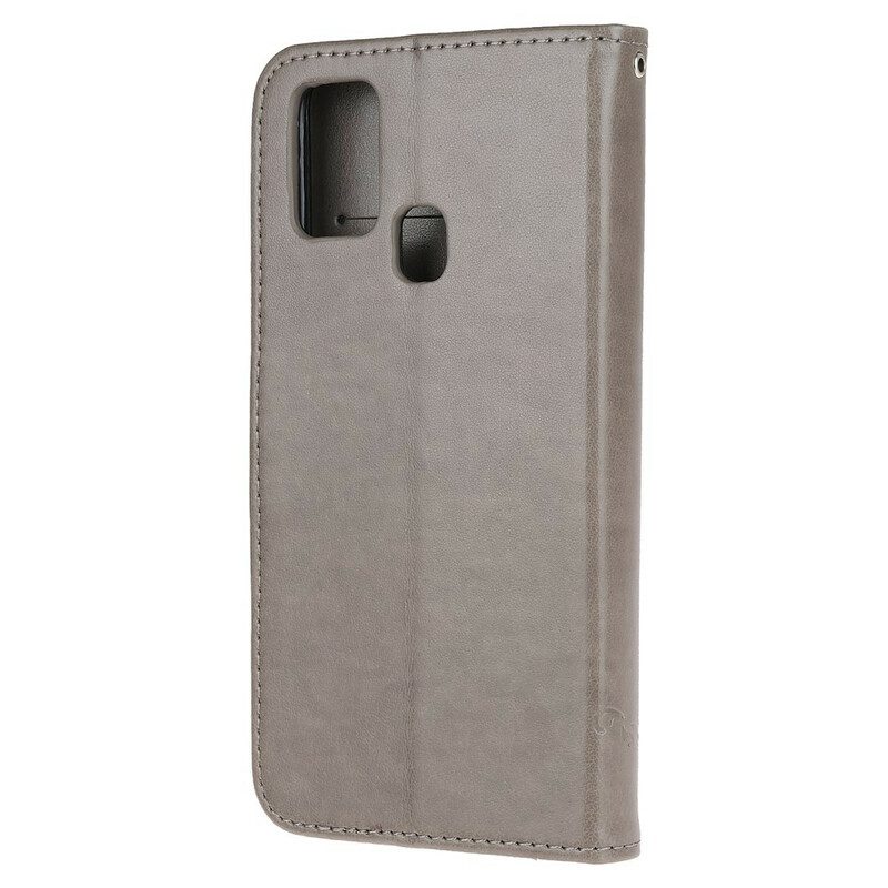 Leren Hoesje voor OnePlus Nord N100 Met Ketting String Vlinders En Bloemen