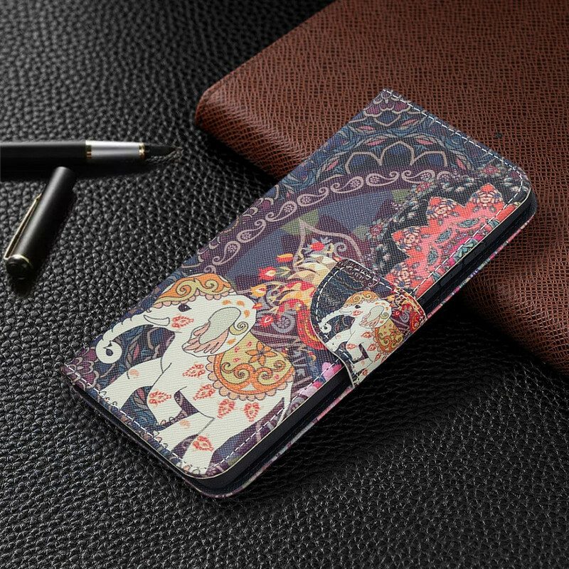 Leren Hoesje voor Samsung Galaxy S20 FE Etnische Olifanten Mandala