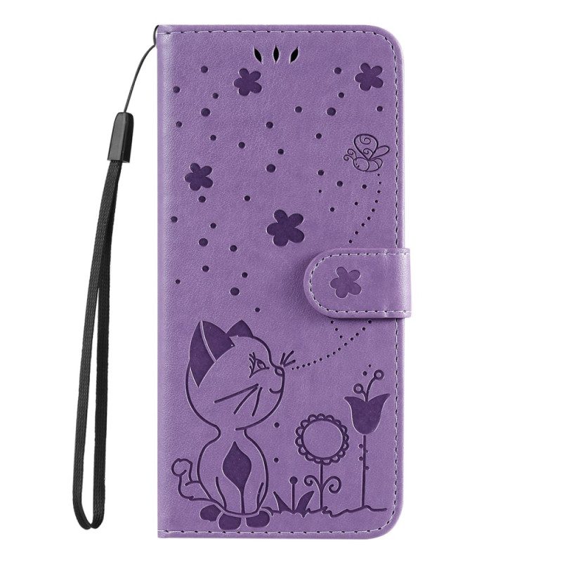 Folio-hoesje voor Vivo Y16 Met Ketting Kat En Bij Met Lanyard