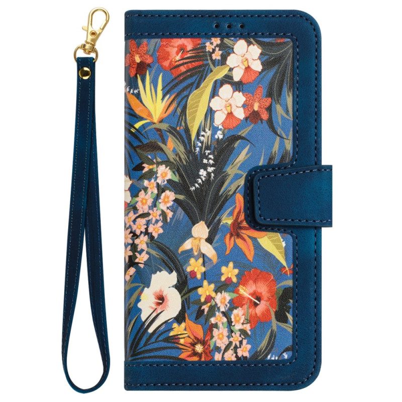 Leren Hoesje voor iPhone 15 Luxe Bloemen