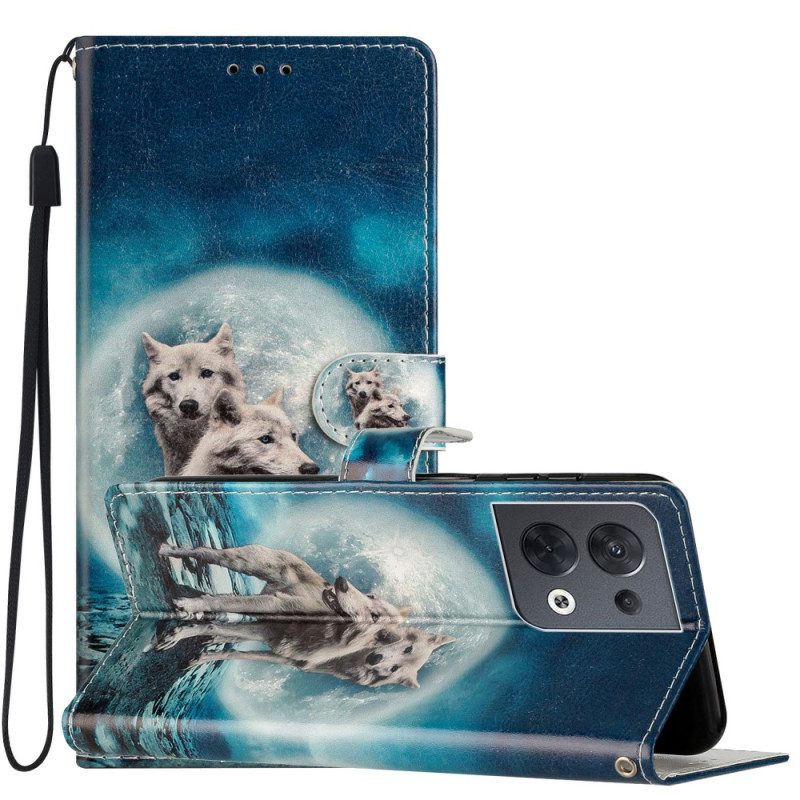 Folio-hoesje voor Oppo Reno 8 Met Ketting Lanyard Wolf