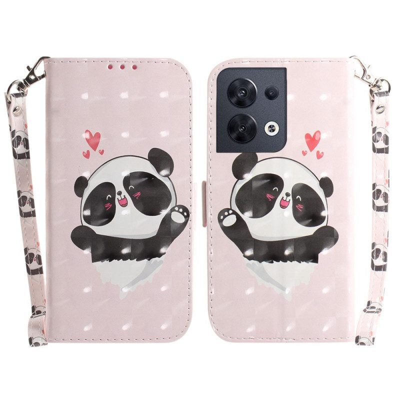 Folio-hoesje voor Oppo Reno 8 Panda Love Met Sleutelkoord