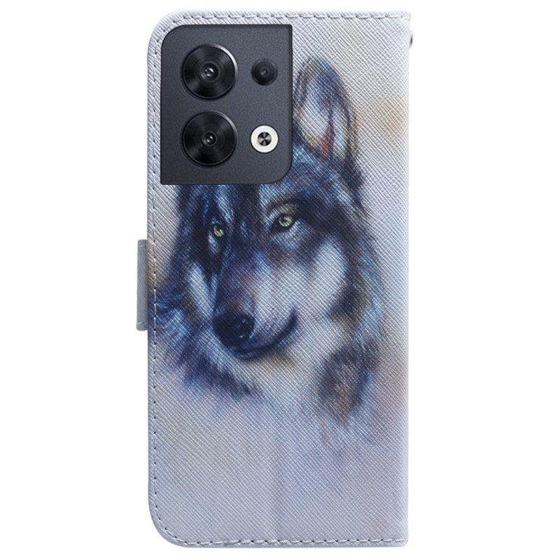 Leren Hoesje voor Oppo Reno 8 Aquarel Hond Met Lanyard