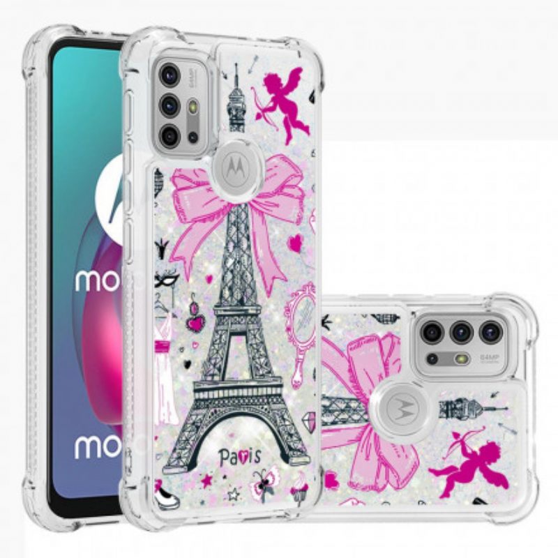 Hoesje voor Moto G30 / G10 Pailletten Van De Eiffeltoren