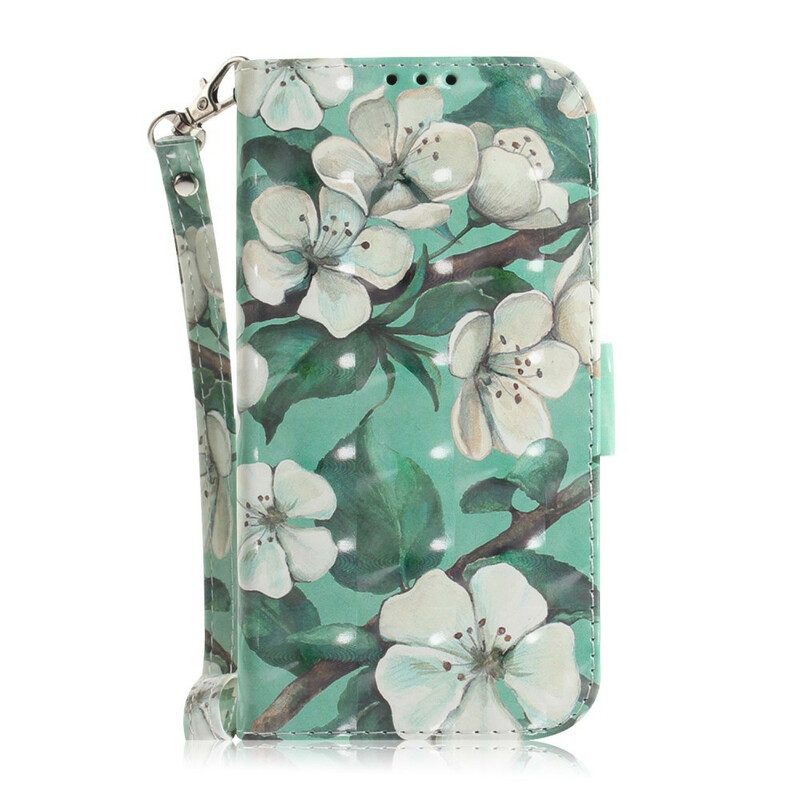 Folio-hoesje voor Samsung Galaxy A42 5G Met Ketting Bloeiende Tak Met Riem