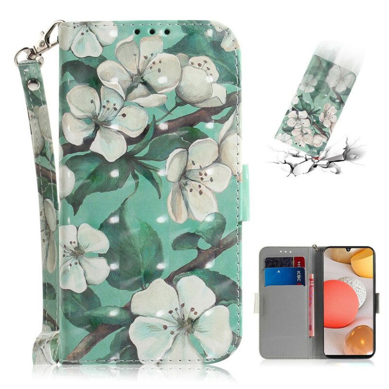 Folio-hoesje voor Samsung Galaxy A42 5G Met Ketting Bloeiende Tak Met Riem