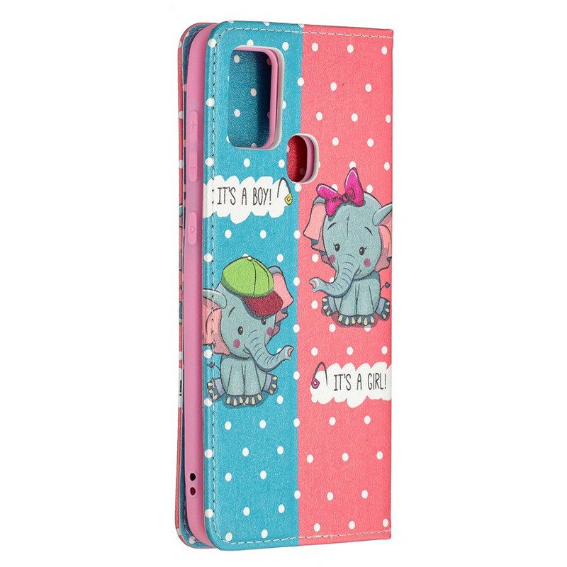 Bescherming Hoesje voor Samsung Galaxy A21s Folio-hoesje Baby Olifanten