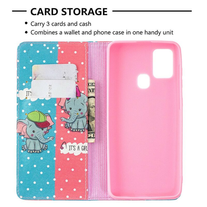 Bescherming Hoesje voor Samsung Galaxy A21s Folio-hoesje Baby Olifanten