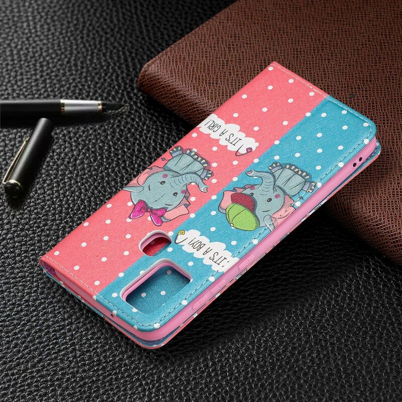 Bescherming Hoesje voor Samsung Galaxy A21s Folio-hoesje Baby Olifanten