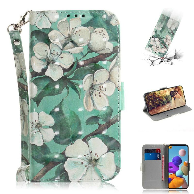Leren Hoesje voor Samsung Galaxy A21s Met Ketting Riem Bloem Boom