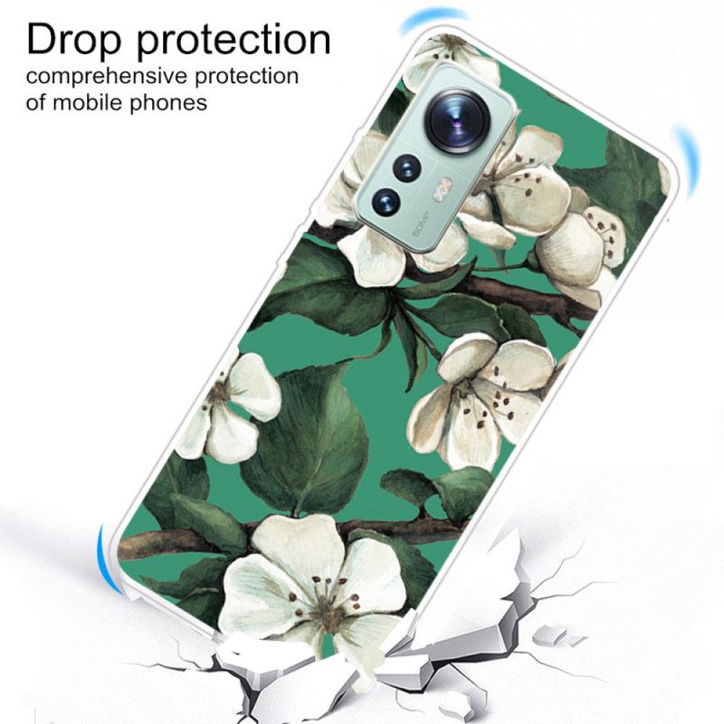 Telefoonhoesje voor Xiaomi 12 / 12X Siliconen Witte Bloemen